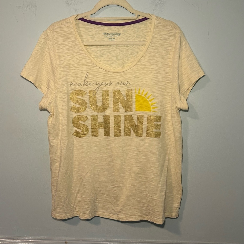 Soft Surroundings Beige & Yellow “You Are My Sunshine” Graphic Short Sleeve Tee